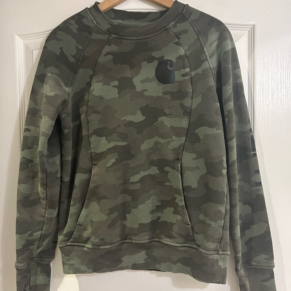 Carhartt Green Crewneck Sweater with Camouflage Design
